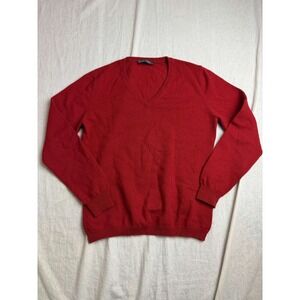 Woolovers Sweater Womens Medium Red Merino Wool Cashmere V-Neck Preppy Pullover
